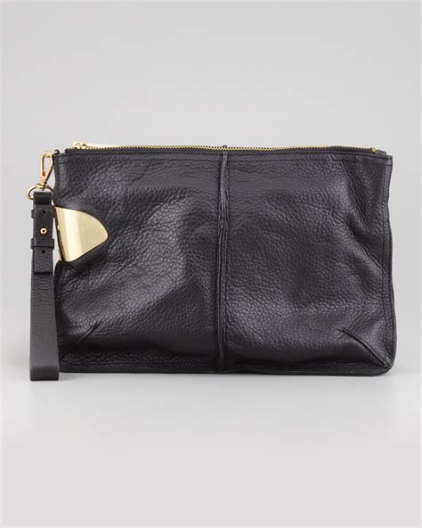 Large leather clutch in black 